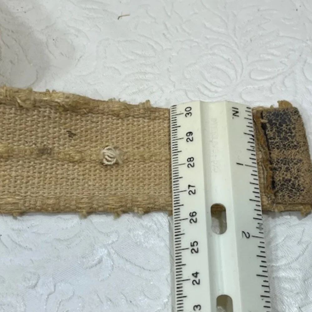 Beige Distressed Canvas Faux Leather Accents Metal Grommet Holes Belt 37